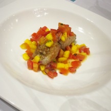 Pan-seared Fillet of Fish with Fresh Mangoes and Vegetable Salsa